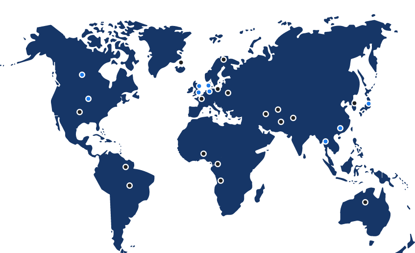 Mappa del mondo che evidenzia la rete globale di spazi musicali di Music Traveler