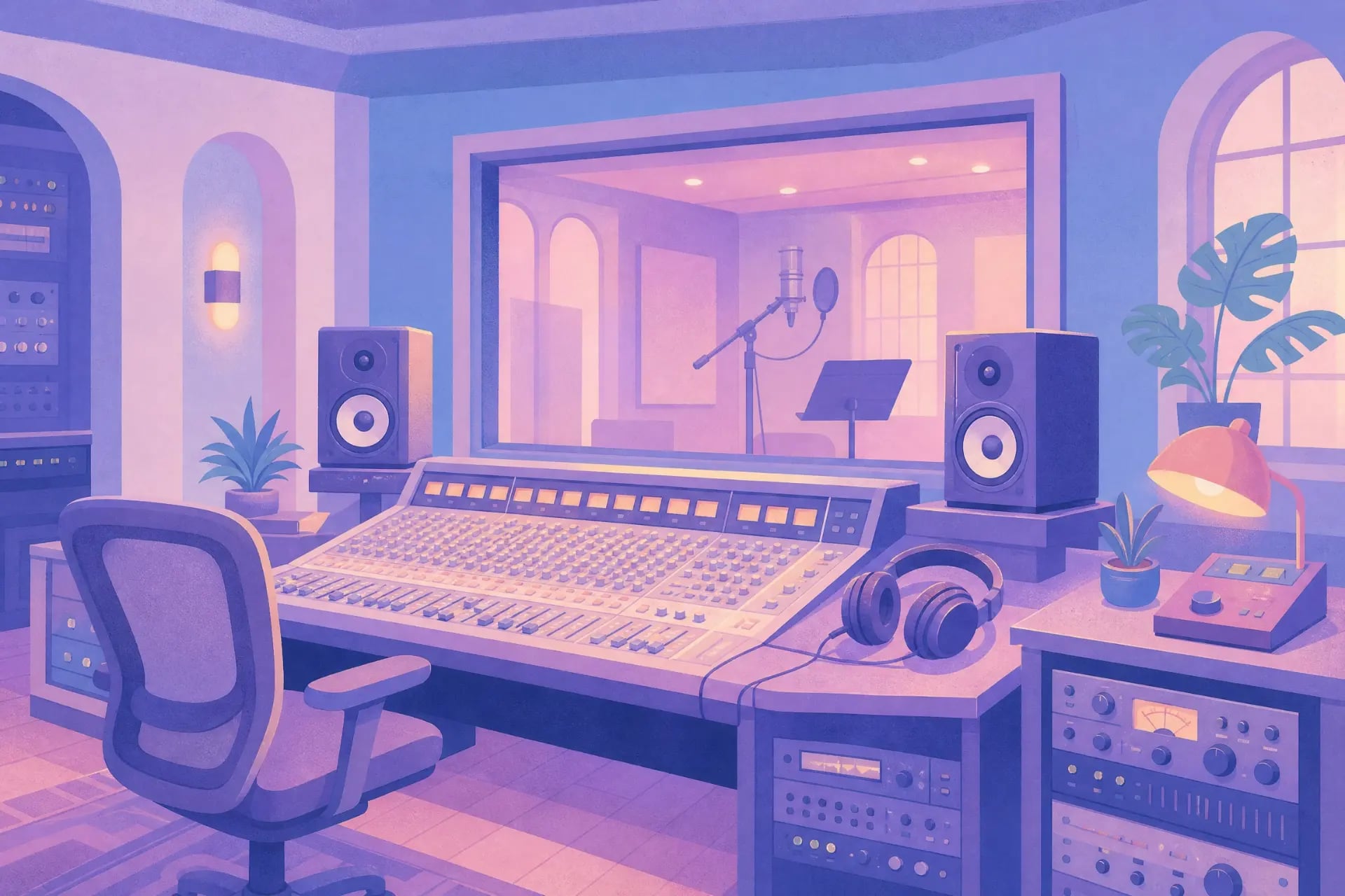 Illustration eines Regieraums in einem Tonstudio