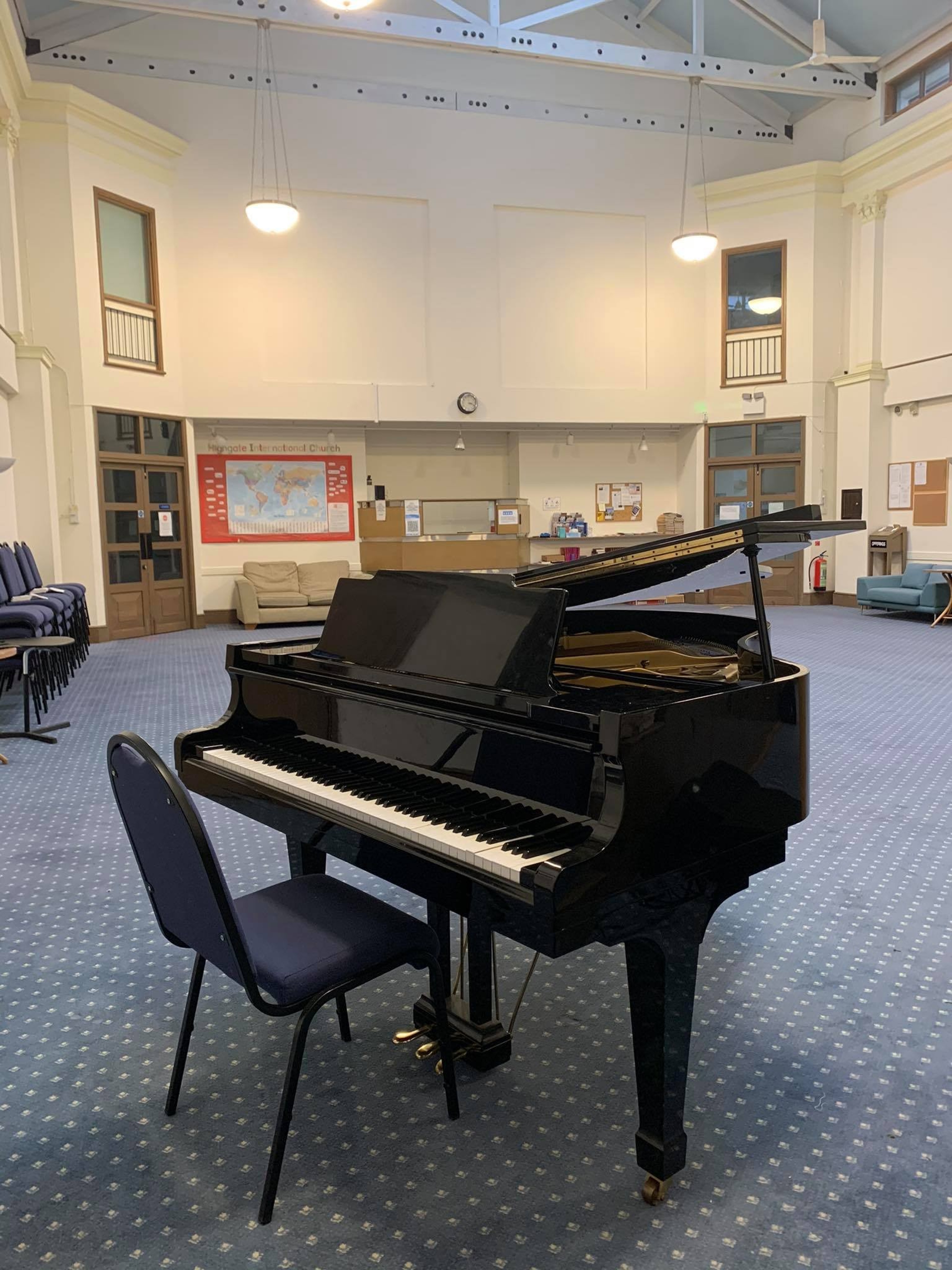 Beautiful rehearsal space with Grand Piano in a bright and spacious hall