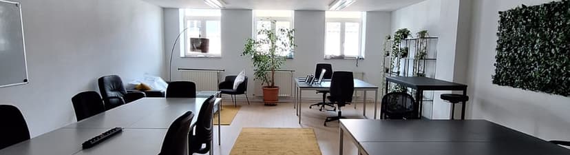 Bright Open Coworking Space with Hints of Green
